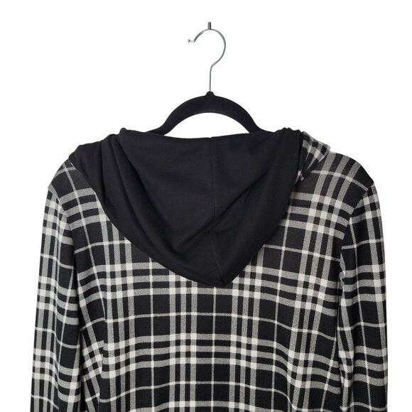 PINKMSTYLE Womens Sz M Black White Plaid Long Sleeve Hoodie Sweater - Picture 5 of 11